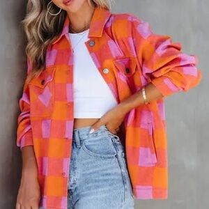 ✨ Velvet Heart Orange & Pink Plaid Shacket